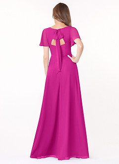 Azazie Kimber Bridesmaid Dresses Fuchsia A-Line Flounce Sleeve Chiffon Dress image5