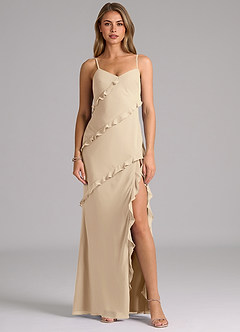 Azazie Nancie Bridesmaid Dresses Champagne Mermaid Ruched Chiffon Dress image1