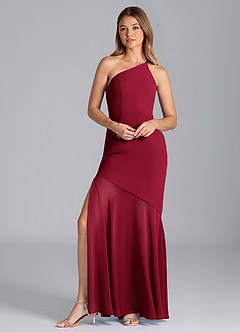 Azazie Tilla At-home Try On Dresses Burgundy Mermaid One Shoulder Chiffon Dress image1