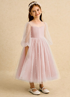 Azazie Trudy Flower Girl Dresses Rosette Ball-Gown Sweetheart Neckline Tulle Dress image1