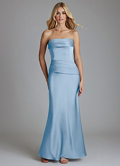 Azazie Lenya Brudtärnklänningar Klä av Tubklänning i Stretch Satin Plisserad Puderblå image1