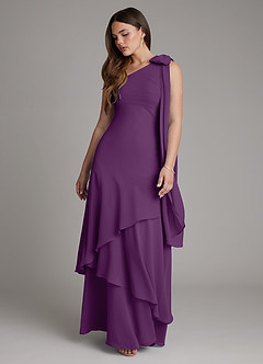 Azazie Monique 신부 들러리 드레스 A라인 한쪽 어깨 쉬폰 바닥 길이 드레스 image6