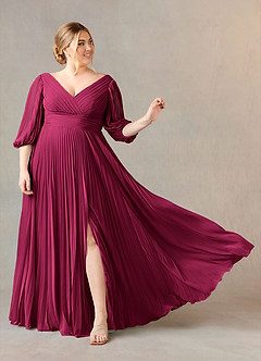 Azazie Zahara Final Sale Burgundy A-Line V-Neck Pleated Chiffon Dress image9