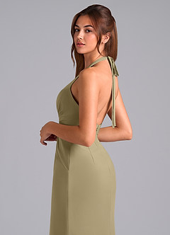 Azazie Valerie Vestidos de damas de honor Vestido de Musgo Verde de Gasa de Corte Sirena con Plisado image2