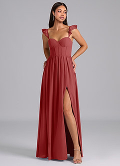 Azazie Denisse Jurken voor bruidsmeisjes Jurk van Chiffon met A-Lijn Ruches Roest image1