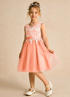 Azazie Butterfly Flower Girl Dresses Sunset A-Line Lace Dress image4