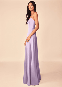 Azazie Mei Bridesmaid Dresses Frosted Lilac A-Line V-Neck Stretch Satin Dress image4