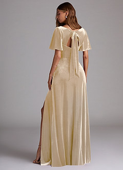 Azazie Kimber Bridesmaid Dresses Champagne A-Line with Pockets Velvet Dress image5