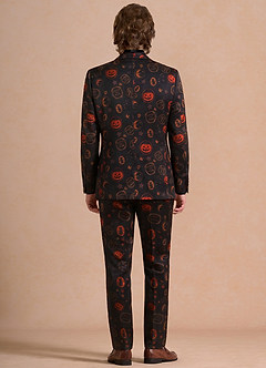 front Caleb Black Vintage Halloween Print 3-Piece Suit