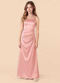 Azazie Renna Junior Powder Pink Mermaid Pleated Stretch Satin Dress image5