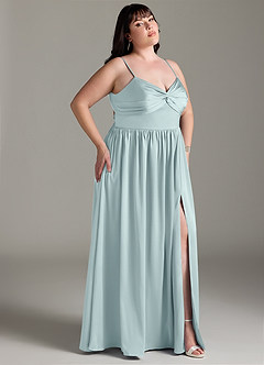 Azazie Zeya Bridesmaid Dresses Mist A-Line Pleated Stretch Satin Dress image11