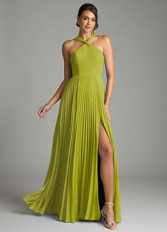 Azazie Afra Bridesmaid Dresses Lemongrass A-Line Pleated Chiffon Dress image1