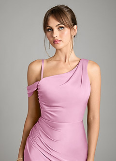 Azazie Madelyn Bridesmaid Dresses Candy Pink Mermaid One Shoulder Stretch Satin Convertible Dress image3