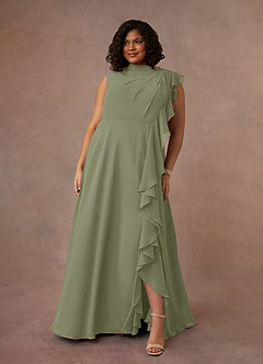 Azazie Narine Mother of the Bride Dresses Pistachio A-Line High Neckline Pleated Chiffon Dress image7