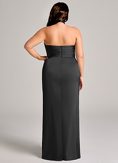 Azazie Jemma 신부 들러리 드레스 쉬스 주름진 스트레치 새틴 바닥 길이 드레스 image12