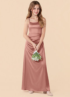 Azazie Renna Junior Vestido de Rosetón de Satén Elástico de Corte Sirena con Plisado image4