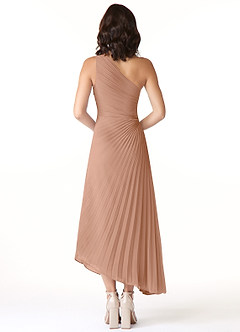 Azazie Kirra Bridesmaid Dresses Champagne Rose A-Line One Shoulder Chiffon Dress image2