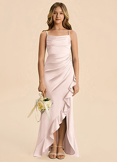 Azazie Mia Junior Robe Sirène en Satin extensible Plissé Rose Pâle image3