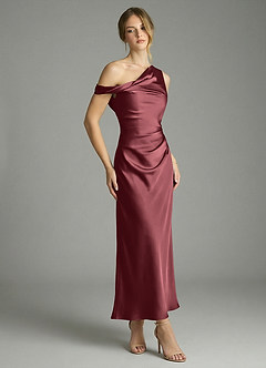 Azazie Emerson Abiti da Damigella Abito Sirena in Raso Elasticizzato a Spalla Scoperta Merlot image3