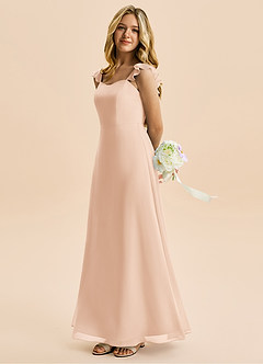 Azazie Mavie Junior A-Line Ruchede Chiffon Gulv-længde Junior brudepige Kjole image3