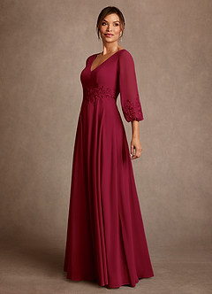 Azazie Yorba Abiti per la Madre della Sposa Abito A-Line in Chiffon Pizzo Borgogna image4