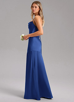 Azazie Grata Bridesmaid Dresses Royal Blue Sheath Side Slit Stretch Satin Dress image5