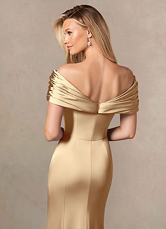 Azazie Auberdeen Mother of the Bride Dresses Champagne Mermaid Pleated Stretch Satin Dress image6