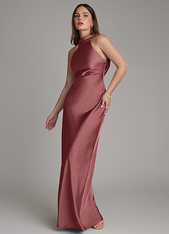 Azazie Dimitra Bridesmaid Dresses Amethyst A-Line Pleated Stretch Satin Dress image4