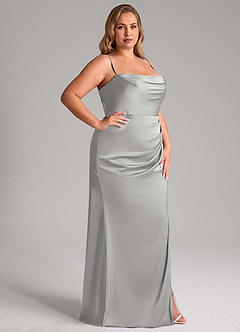 Azazie Leonis Bridesmaid Dresses Silver Mermaid Pleated Stretch Satin Convertible Dress image13