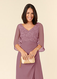 Azazie Laina Mother of the Bride Dresses Vintage Mauve Mermaid Lace Chiffon Dress image5