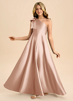 Azazie Penguin Junior Abito A-Line in Raso Elasticizzato Fiocco Oro Rosa image1