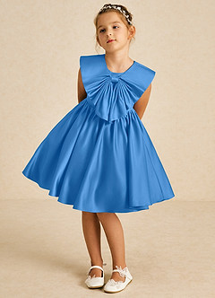 Azazie Poppet vestidos de niña de las flores Vestido de Azul Grisaceo de Satin Mate de Corte En A con Sin mangas image1