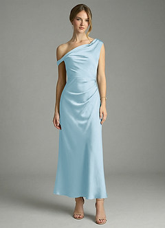 Azazie Emerson 신부 들러리 드레스 인어 오프 더 숄더 스트레치 새틴 발목 길이 드레스 image5