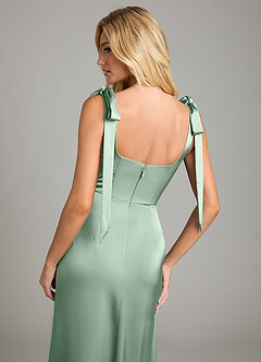 Azazie Frostine Vestidos de damas de honor Vestido de Agave de Satén Elástico de Corte en A con Lazo image6