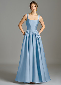 Azazie Verina Suknie dla druhen Linia A Pofałdowany Satyna elastyczna Do ziemi Sukienka image3