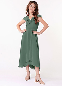 Azazie Posie Junior Eucalyptus A-Line Ruched Chiffon Dress image4