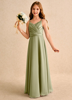 Azazie Umina Girls Formal Abiti da Ragazza di Fiori Abito A-Line in Raso Opaco Plissettato Verde Muschio image3
