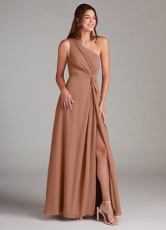 Azazie Brooke Abiti da Damigella Abito A-Line in Chiffon Monospalla Bronzo image4