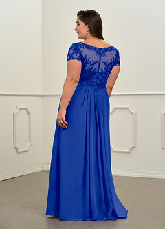 Azazie Dunja Mother of the Bride Dresses Royal Blue A-Line V-Neck Lace Chiffon Dress image8