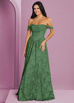 Barbie ♥ Azazie Bridesmaid Dresses Eucalyptus A-Line Off the Shoulder Floral Burnout Convertible Dress image6