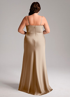 Azazie Lidia Bridesmaid Dresses Taupe Mermaid Side Slit Stretch Satin Dress image2