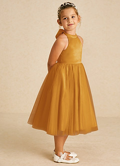 Azazie Dora Flower Girl Dresses Butterscotch A-Line Bow Tulle Dress image3