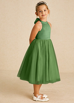 Azazie Dora Blumenmädchenkleider A-Linie Schleifen Tüll Kleid Basilikum image3