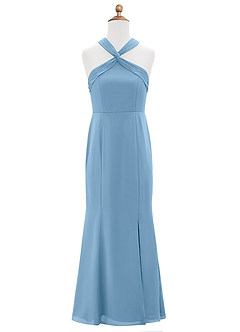 Azazie Rue Junior Steel Blue Mermaid Side Slit Chiffon Dress image6