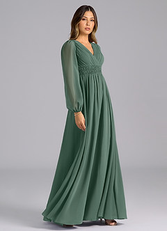 Azazie Palerma Bridesmaid Dresses Sea Moss A-Line Long Sleeve Chiffon Dress image5