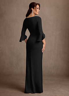 Azazie Linnette Mother of the Bride Dresses Black Sheath Pleated Stretch Crepe Dress image2