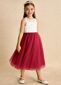 Azazie Lina Flower Girl Dresses Ivory Scarlet Ball-Gown Lace Dress image3