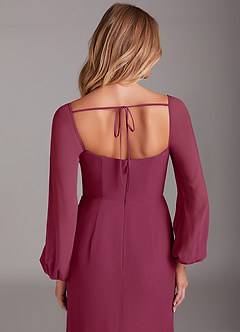 Azazie Charissa Bridesmaid Dresses Mulberry Sheath Long Sleeve Chiffon Dress image2