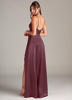 Azazie Sarella Bridesmaid Dresses Sangria A-Line Pleated Stretch Satin Dress image4
