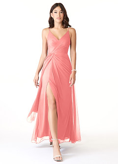 Azazie Evalin Final Sale Agave A-Line V-Neck Pleated Mesh Dress image1